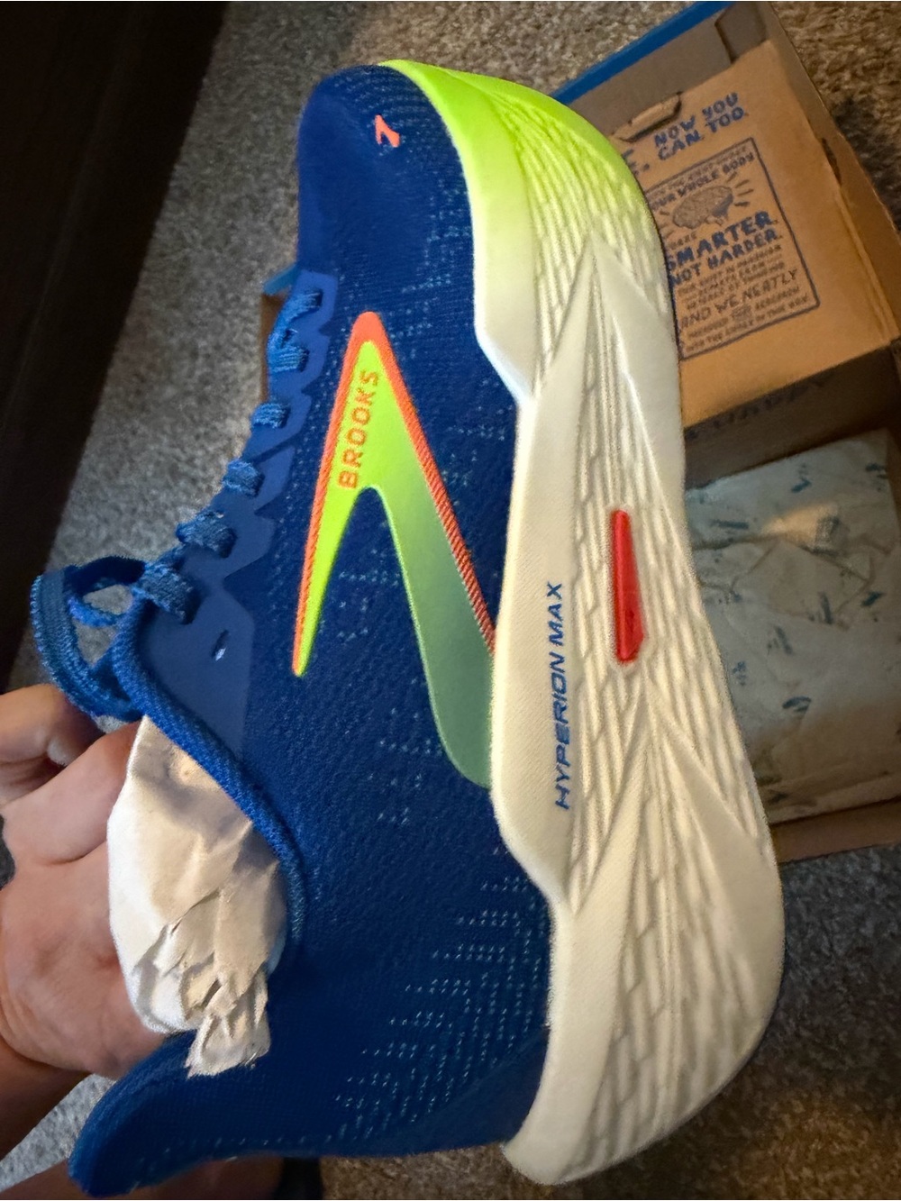 Brooks Women's Running Shoes in Royal Blue with Neon Green and Orange Accents - Picture 9 of 13